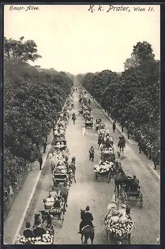 AK Wien, Reger Verkehr auf der Haupt-Allee des K. k. Prater