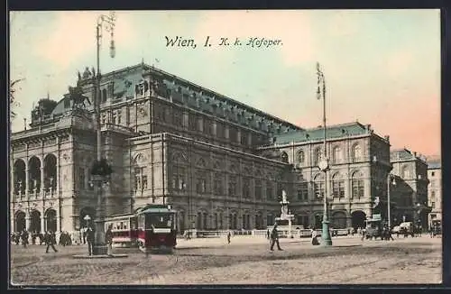 AK Wien, Strassenbahn vor der K. k. Hofoper