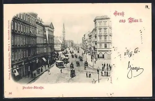 AK Wien, Praterstrasse m. Strassenbahn von oben gesehen