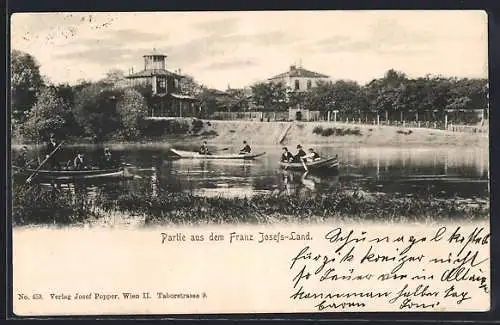 AK Wien, Franz Josefs-Land, Ruderpartie auf dem Fluss