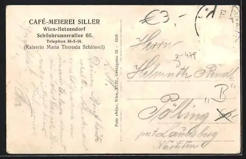 AK Wien, Hetzendorf, Café-Meierei Siller, Gartenansicht, Schönbrunnerallee 66