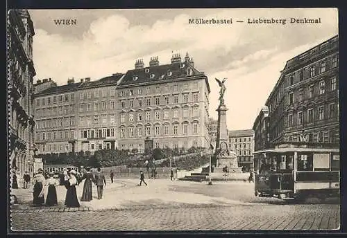 AK Wien, Mölkerbastei, Strassenbahn am Liebenberg-Denkmal