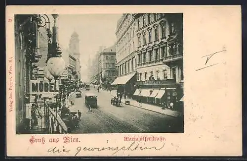 AK Wien, Strassenbahn in der Mariahilferstrasse