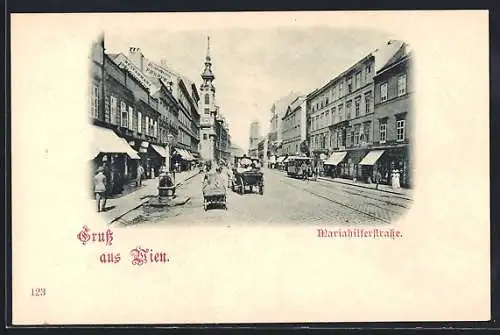 AK Wien, Pferdebahn auf der Mariahilferstrasse