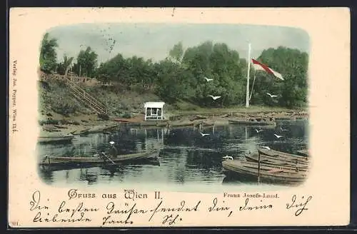 AK Wien, Franz Josefs-Land, Flusspartie mit Ruderbooten