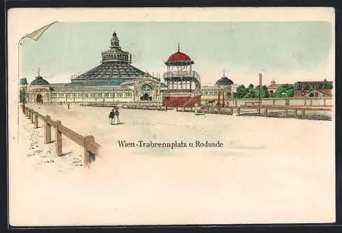 Lithographie Wien, Trabrennplatz und Rotunde, Panorama