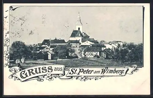 AK St. Peter am Wimberg, Panorama-Ansicht mit Landstrasse