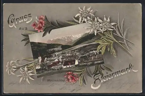 AK Mürzzuschlag /Steiermark, Gesamtansicht mit Bergpanorama, Edelweiss