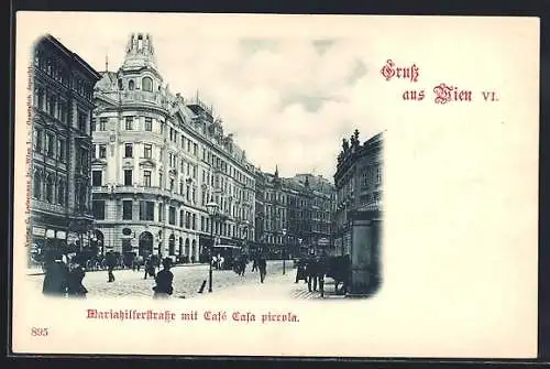 AK Wien, Mariahilferstrasse mit Cafe Casa piccola, mit Pferdebahn