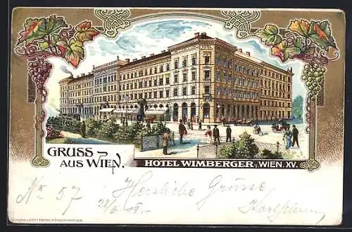 Lithographie Wien I, am Hotel Wimberger