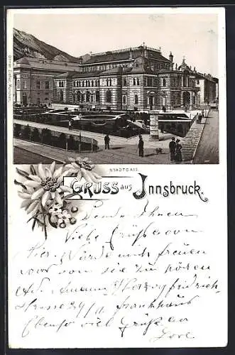 Lithographie Innsbruck, Ansicht der Stadtsäle, Edelweiss