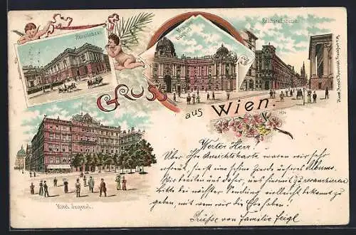 Lithographie Wien, Hotel Imperial, Reichsrathstrasse, Künstlerhaus