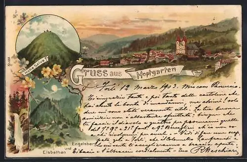 Lithographie Hopfgarten /Tirol, Ortsansicht, Hohe Salve, Engelsberg und Elisabethen