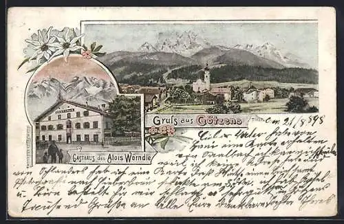 Lithographie Götzens, Gasthaus des Alois Wörndle, Teilansicht