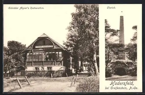 AK Hadersfeld b. Greifenstein, A. Aigners Restaurant, Obelisk