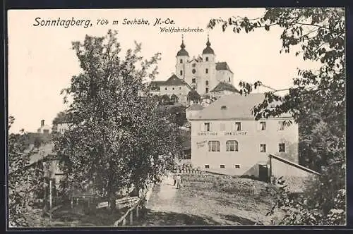 AK Sonntagberg /N.-Oe., Gasthof Dredlhof und Wallfahrtskirche