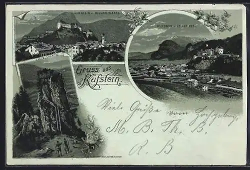 Mondschein-Lithographie Kufstein, Ortsansicht vom Kalvarienberg, Teufelskanzel