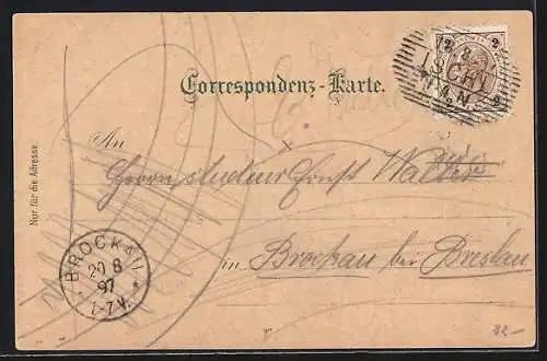 Lithographie Ischl, Kreuzstein, Ort mit Traunthal