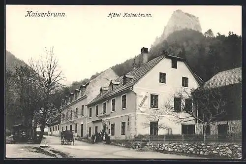 AK Kaiserbrunn, Hotel Kaiserbrunn, Kutsche auf der Strasse davor