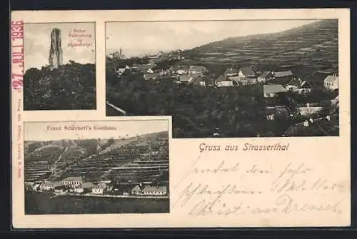 AK Strass im Strassertale, Franz Schienerl`s Gasthaus, Ruine Falkenberg, Ortsansicht