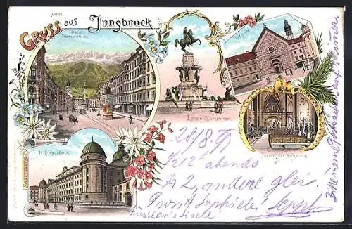 Lithographie Innsbruck, Hofkirche, Innenansicht, K. K. Rseidenz