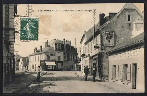 AK Les Mureaux, Grande Rue et Place Rouget, pharmacie et commerces animés