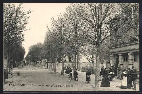 AK Houilles, La Poste et la rue Carnot