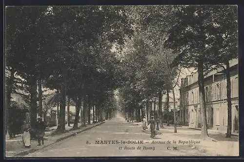 AK Mantes-la-Jolie, Avenue de la République et Route de Rosny