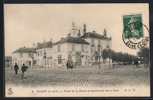 AK Poissy, Place de la Mairie et Boulevard de la Gare