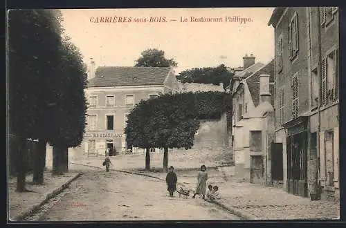 AK Carrières-sous-Bois, Le Restaurant Philippe et rue animée