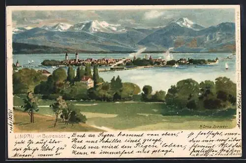 Künstler-AK Zeno Diemer: Lindau im Bodensee, Ortsansicht von oben