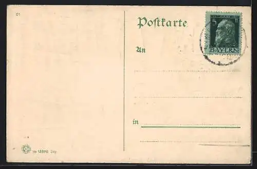 AK Simbach am Inn, Ortsansicht mit Kirchen, Briefmarken und Wappen