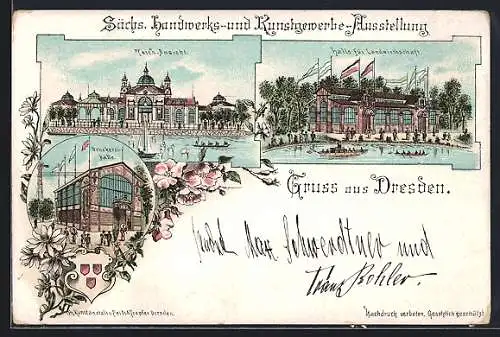 Lithographie Dresden, Sächsische Handwerks- und Kunstgewerbe-Ausstellung 1896, Halle für Landwirtschaft