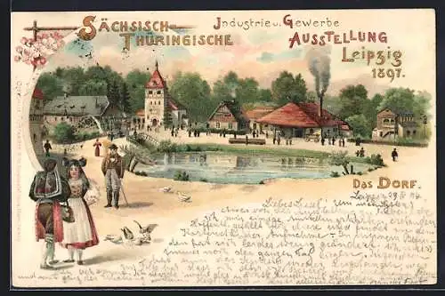 Lithographie Leipzig, Industrie u. Gewerbeausstellung 1897, Das Dorf