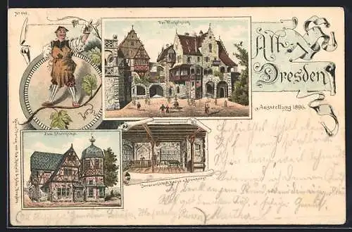 Lithographie Alt-Dresden, Ausstellung1896, Zum Storchnest, Innenansicht, Der Winkelkrug