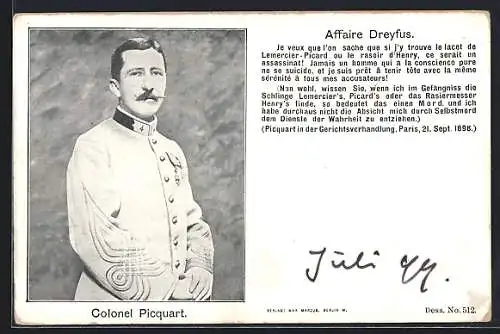 AK Affaire Dreyfus, Porträt des Colonel Picquart