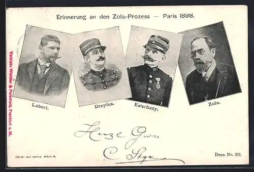 AK Affaire Dreyfus, Zola-Prozess 1898 in Paris, Beteiligte