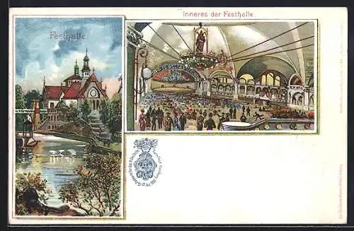 Lithographie Hamburg, Turnfest 1898, Festhalle, Inneres der Festhalle