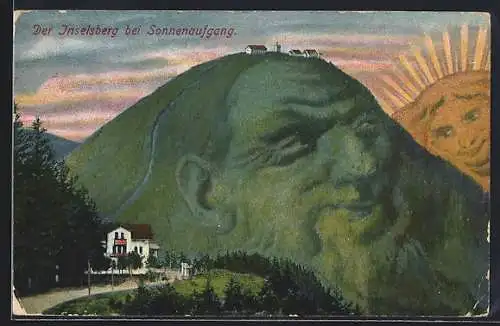 Künstler-AK Inselsberg bei Sonnenaufgang, Berg mit Gesicht / Berggesichter