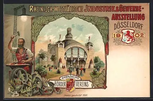 Lithographie Düsseldorf, Rheinisch-Westfälische Industrie- & Gewerbe-Ausstellung 1902, Gebäude des Hörder Vereins