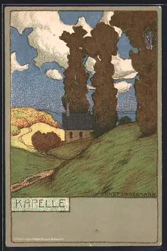 Künstler-AK Ernst Liebermann: Kapelle von idyllischer Landschaft umgeben