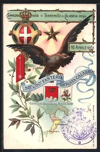 AK Reggio Calabria, Cosenza, Catanzaro, 59 & 60. Fanteria Brigata Calabria, Campagna 1866, Terremoto 1894