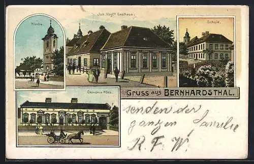 Lithographie Bernhardsthal, Joh. Vogt`s Gasthaus und Ökonomie Höss