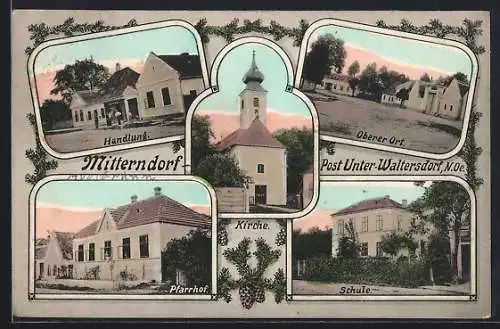 AK Mitterndorf an der Fischa, Handlung, Pfarrhof und Schule