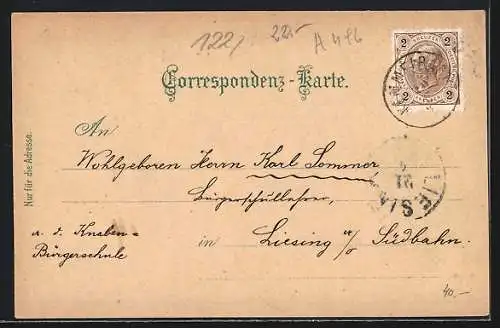 Lithographie Säusenstein a. Donau, Bahn- und Schiff-Stration, Glockenthurm, Johann Holtz`s Restaurant