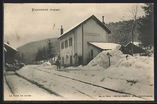 AK Kichompré /Vosges, La Gare en hiver