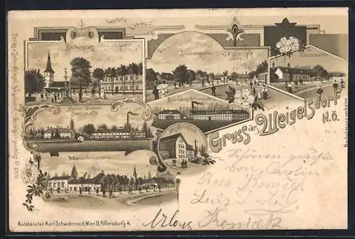 Lithographie Ebreichsdorf /N.Ö., Weigelsdorf, Mechan. Weberei Boschan & Co., Rottendorferstrasse, Walzmühle Nüssl