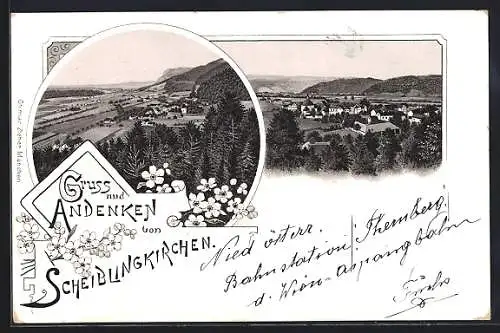 Lithographie Scheiblingkirchen, Gesamtansichten von den umliegenden Bergen aus