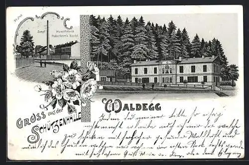 Lithographie Waldegg, Wurstfabrik Haberkorn`s Nachf., herrschaftliches Haus