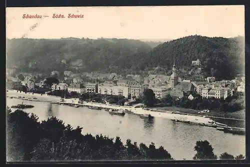 AK Bad Schandau i. Sächs. Schweiz, Ortsansicht aus der Vogelschau